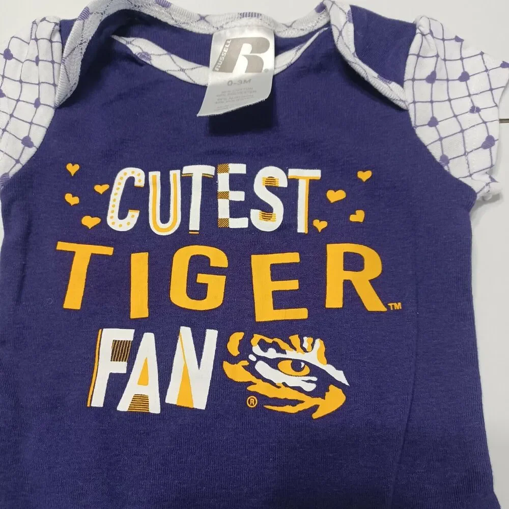 Cutest Tiger Fan Louisiana State Un Girls 0-3 Month Bodysuit Purple Yellow White